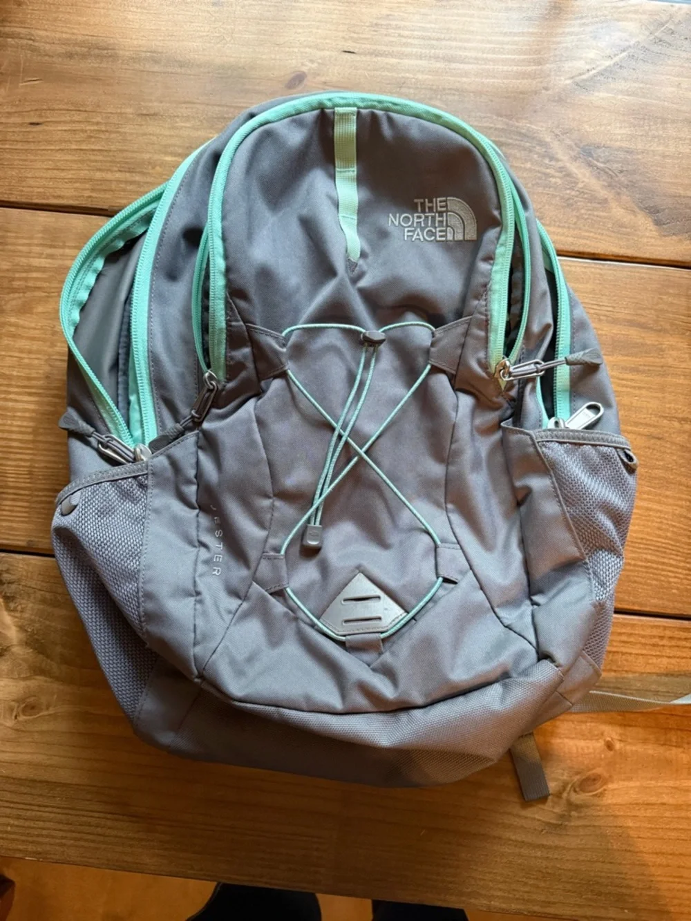 The North Face Gray Backpack with Mint Trim